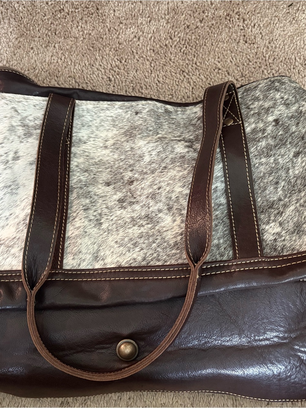 Myra Bag Beige Tote with Black Logo Print - Picture 3 of 8
